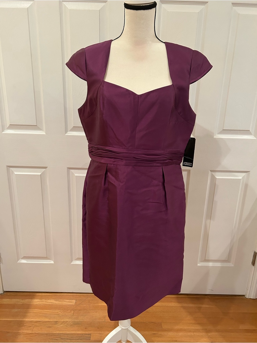 Adrianna Papell Deep Plum Cap-Sleeve Sheath Dress